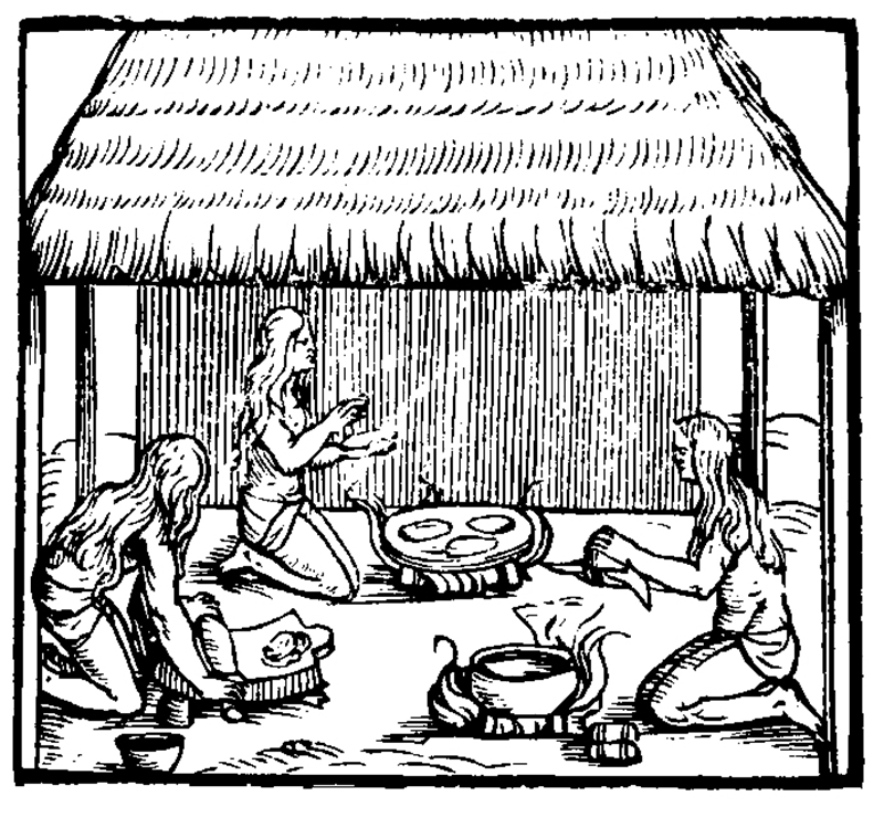 16世纪版画：泰诺妇女制作木薯饼